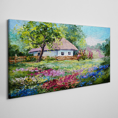 Tableau sur toile Paysage rural avec des fleurs