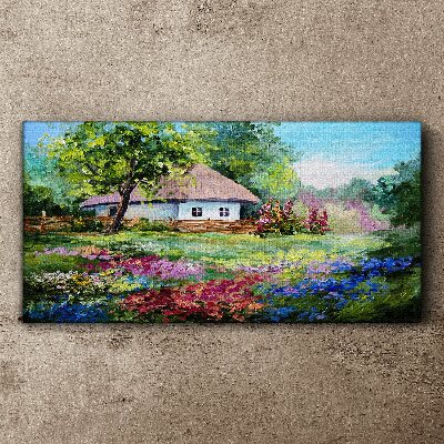 Tableau sur toile Paysage rural avec des fleurs