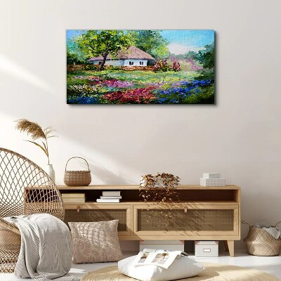 Tableau sur toile Paysage rural avec des fleurs