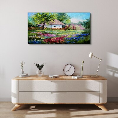 Tableau sur toile Paysage rural avec des fleurs