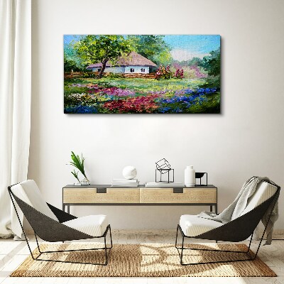 Tableau sur toile Paysage rural avec des fleurs