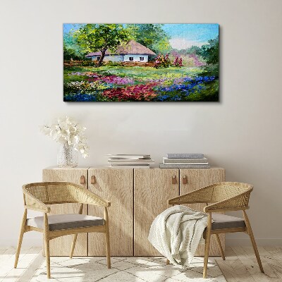 Tableau sur toile Paysage rural avec des fleurs