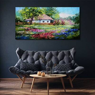 Tableau sur toile Paysage rural avec des fleurs