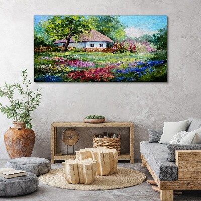 Tableau sur toile Paysage rural avec des fleurs