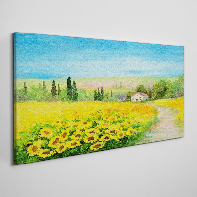 Tableau sur toile Tournesols contre un ciel bleu