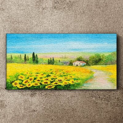 Tableau sur toile Tournesols contre un ciel bleu