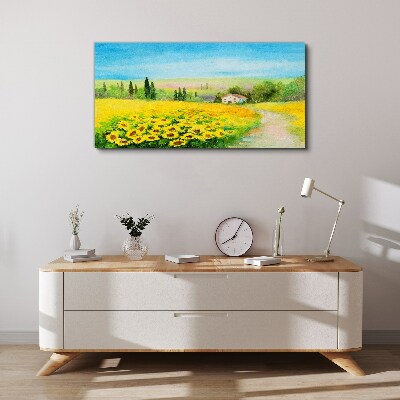 Tableau sur toile Tournesols contre un ciel bleu