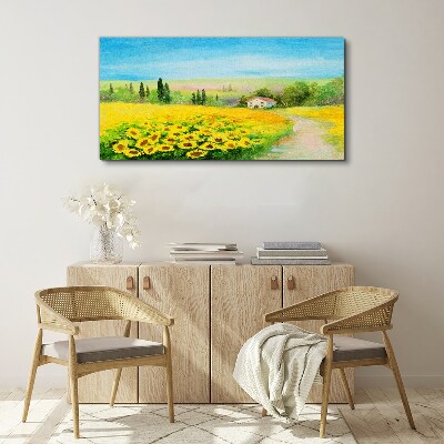 Tableau sur toile Tournesols contre un ciel bleu