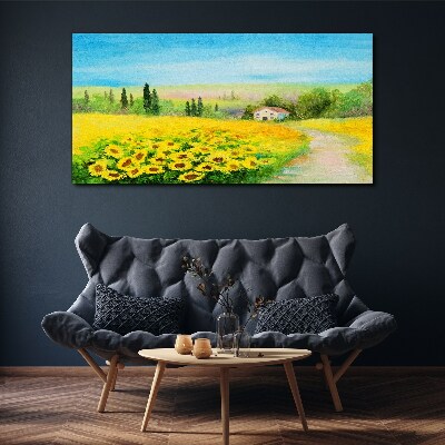 Tableau sur toile Tournesols contre un ciel bleu