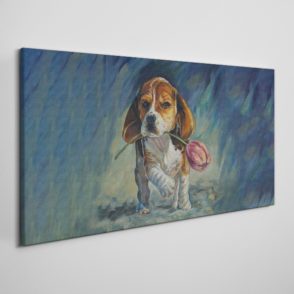 Tableau toile imprimée Un chien avec une rose contre le ciel