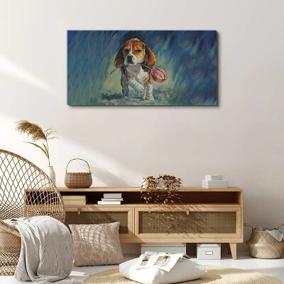 Tableau toile imprimée Un chien avec une rose contre le ciel