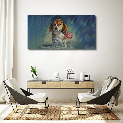 Tableau toile imprimée Un chien avec une rose contre le ciel