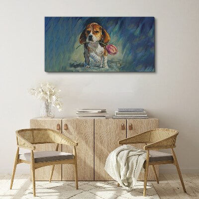 Tableau toile imprimée Un chien avec une rose contre le ciel