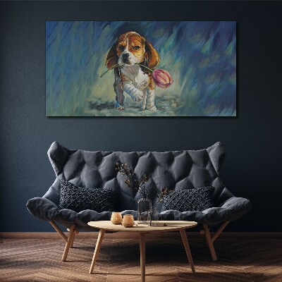 Tableau toile imprimée Un chien avec une rose contre le ciel