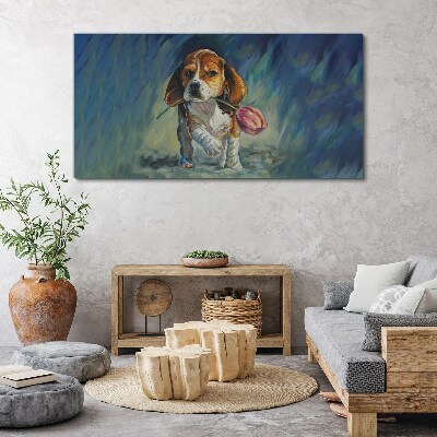 Tableau toile imprimée Un chien avec une rose contre le ciel