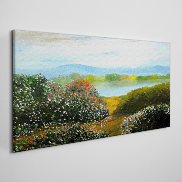 Tableau sur toile Paysage avec arbustes à fleurs