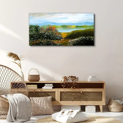 Tableau sur toile Paysage avec arbustes à fleurs