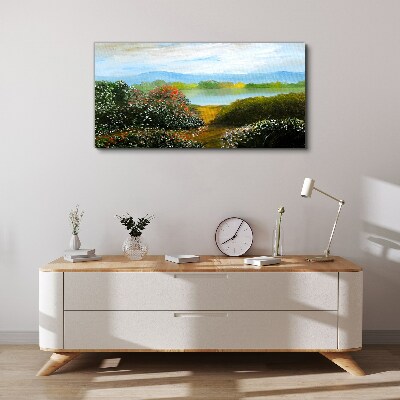 Tableau sur toile Paysage avec arbustes à fleurs