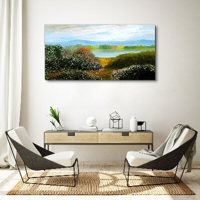 Tableau sur toile Paysage avec arbustes à fleurs