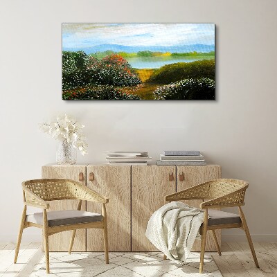 Tableau sur toile Paysage avec arbustes à fleurs