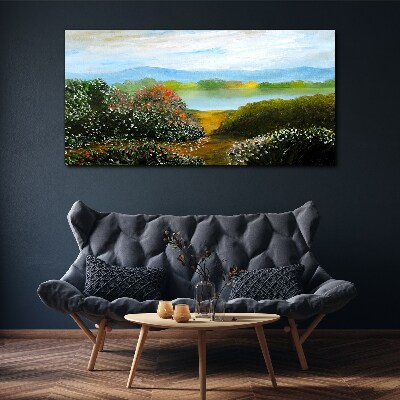 Tableau sur toile Paysage avec arbustes à fleurs