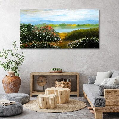 Tableau sur toile Paysage avec arbustes à fleurs