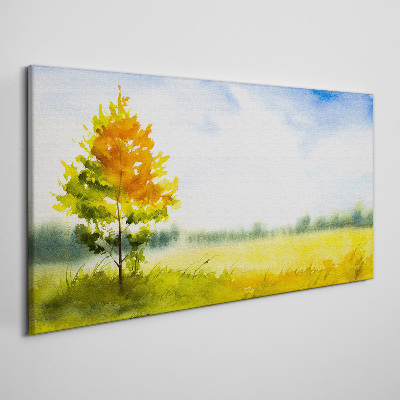 Tableau imprimé sur toile Automne doré sur fond de prairie