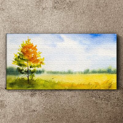 Tableau imprimé sur toile Automne doré sur fond de prairie