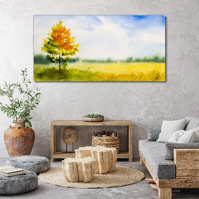 Tableau imprimé sur toile Automne doré sur fond de prairie