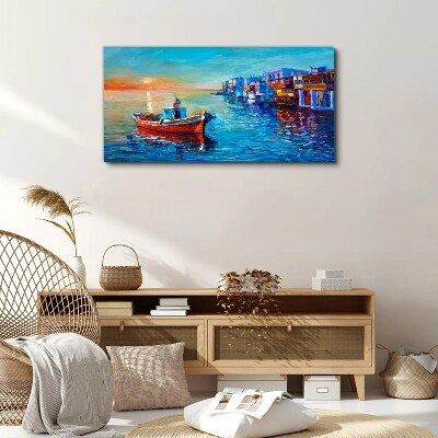 Tableau imprimé sur toile Un port tranquille au soleil couchant