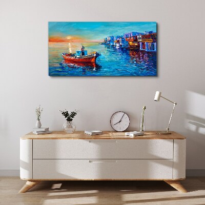 Tableau imprimé sur toile Un port tranquille au soleil couchant