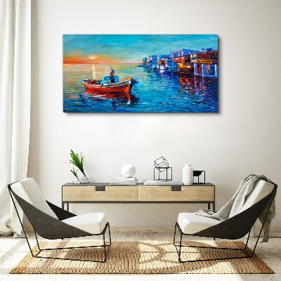 Tableau imprimé sur toile Un port tranquille au soleil couchant