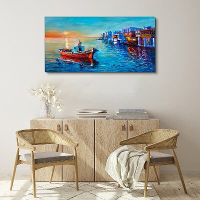 Tableau imprimé sur toile Un port tranquille au soleil couchant