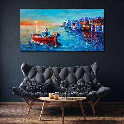 Tableau imprimé sur toile Un port tranquille au soleil couchant