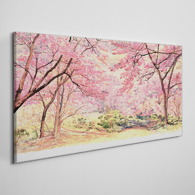 Tableau imprimé sur toile Paysage printanier aux tons roses