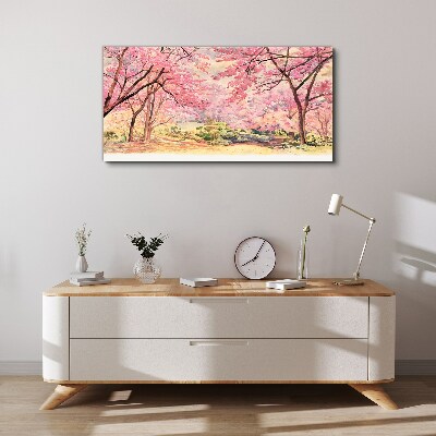 Tableau imprimé sur toile Paysage printanier aux tons roses