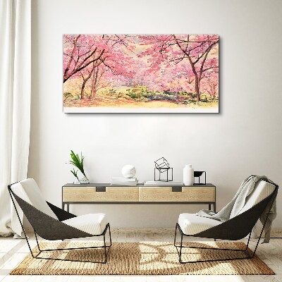 Tableau imprimé sur toile Paysage printanier aux tons roses