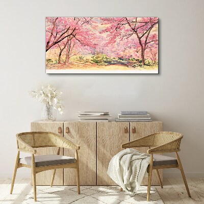 Tableau imprimé sur toile Paysage printanier aux tons roses