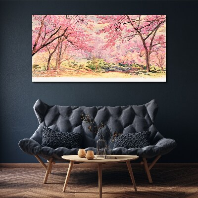 Tableau imprimé sur toile Paysage printanier aux tons roses