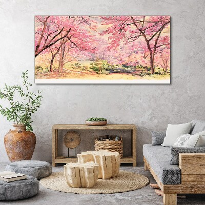 Tableau imprimé sur toile Paysage printanier aux tons roses