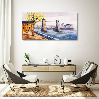 Tableau imprimé sur toile Pont de Londres avec des arbres d'automne