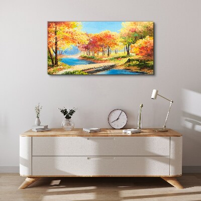 Tableau toile imprimée Avenue d'automne au bord de la rivière