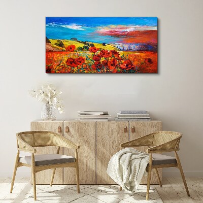 Tableau sur toile Champs de fleurs sous le soleil d'été