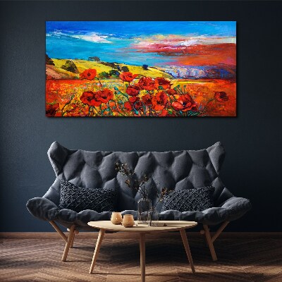 Tableau sur toile Champs de fleurs sous le soleil d'été