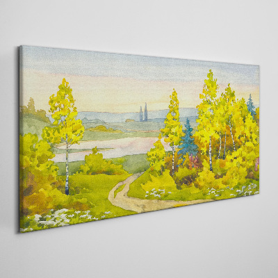 Tableau toile imprimée Paysage de printemps avec des arbres