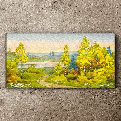 Tableau toile imprimée Paysage de printemps avec des arbres
