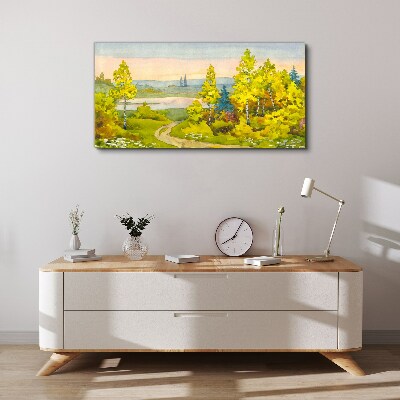 Tableau toile imprimée Paysage de printemps avec des arbres