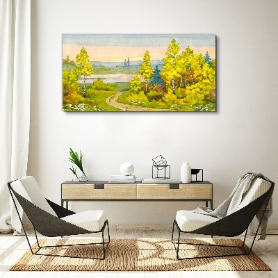 Tableau toile imprimée Paysage de printemps avec des arbres