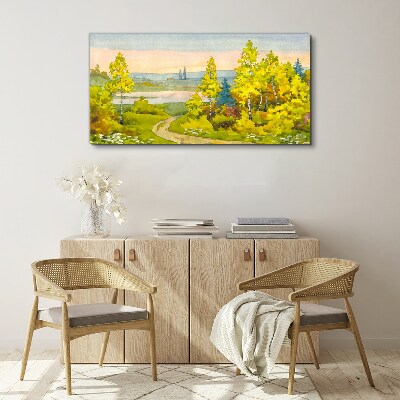 Tableau toile imprimée Paysage de printemps avec des arbres