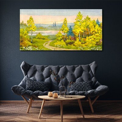 Tableau toile imprimée Paysage de printemps avec des arbres